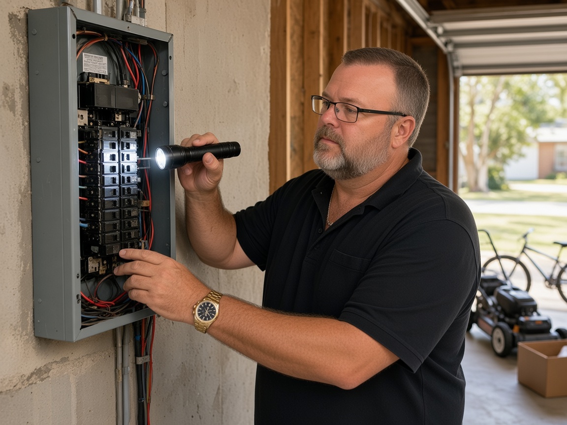Jamie Murrow inspecting a home electrical panel